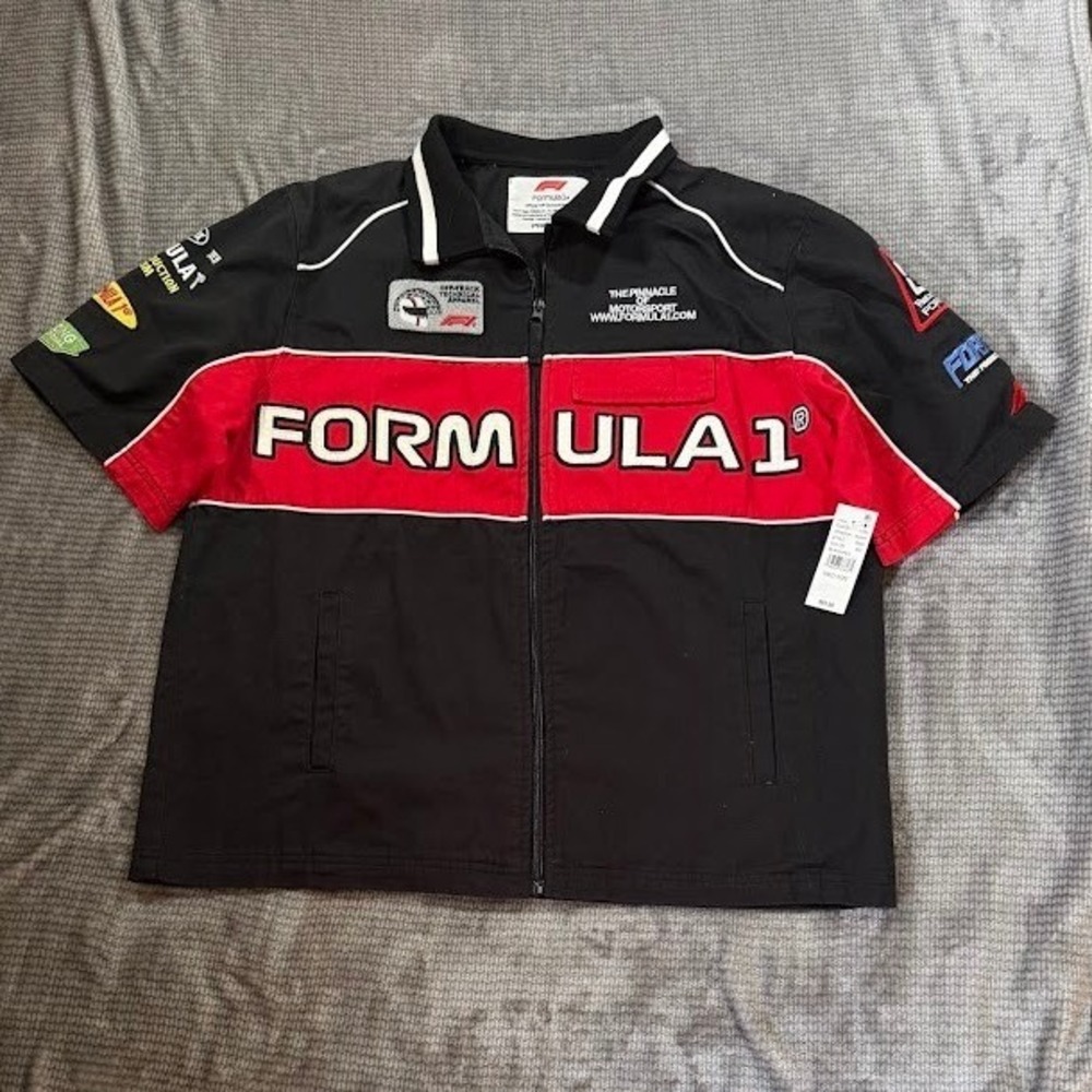 Formula 1 PacSun Racing Jacket Mens Medium Black Red Short Sleeve Zip Up New